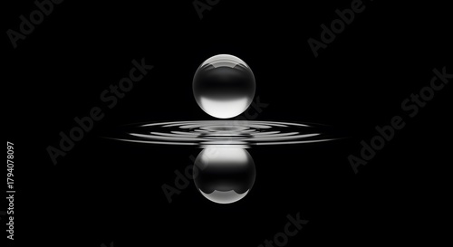 Water Drop Reflection on Black Abstract Liquid Droplet Ripples Water Surface