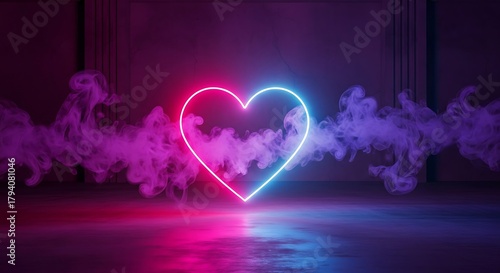 Neon Heart Symbol with Smoke and Vibrant Colors for Valentines Day and Romantic Themes A Striking Image for Web Design and Digital Art Projects