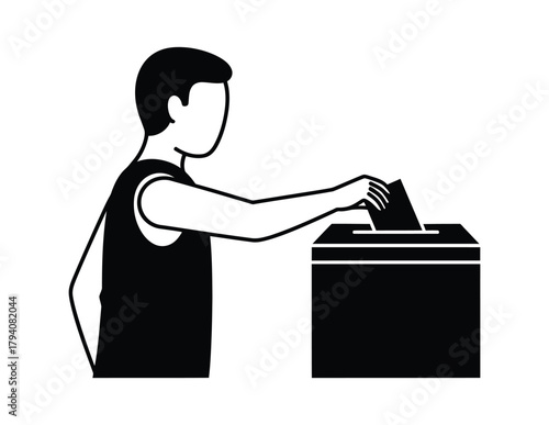 Man Casting Ballot Vector Icon. Voter Putting Envelope in Ballot Box. Election, Democracy, and Voting Graphic Symbol.