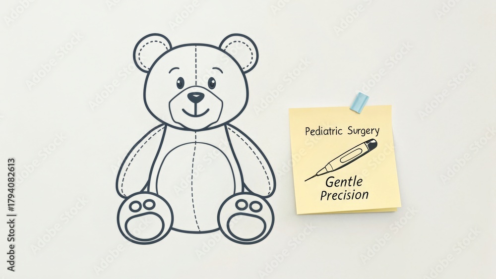 Obraz premium Teddy bear outline representing pediatric surgery and medical care