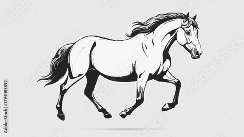 Black silhouette vector illustration of a running mustang stallion with a flowing mane on a white background for farm and equestrian art