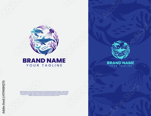 logo of the beauty of the ocean and its contents illustration