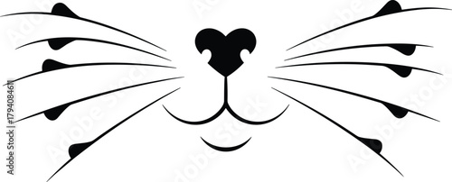 Minimalist Cat Face Element Vector Illustration Showing Nose, Mouth, and Whiskers in Simple Line Art, Ideal for Masks, Costumes, and Cute Animal Logos