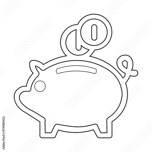 Outline icon of a piggy bank with a coin representing financial savings