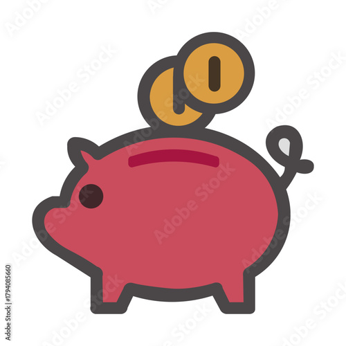 Piggy bank icon with coins representing savings and investment