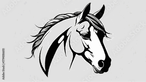 Black silhouette vector illustration of a wild stallion's head with a flowing mane, capturing its beautiful equestrian nature