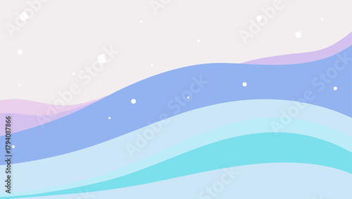 Abstract background with wavy pastel layers and white dots resembling snow or stars in the sky view