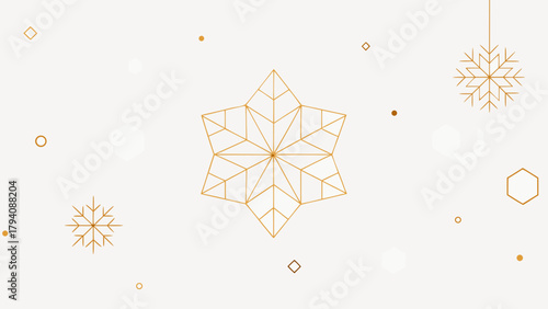 Geometric snowflakes and shapes in gold on a white background creating a winter festive illustration art
