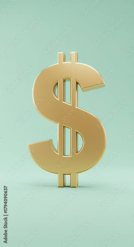 Obraz premium Three dimensional golden currency symbol stands prominently against a soft pale green background