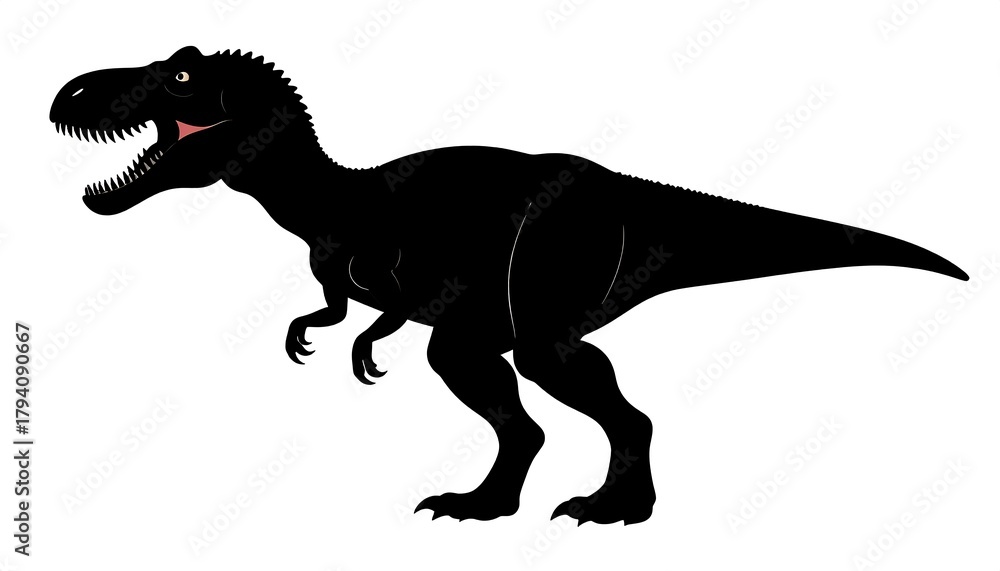 Fototapeta premium Silhouette of a Tyrannosaurus Rex dinosaur roaring with its mouth open.