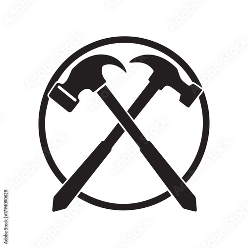Angular Modern Crossed Hammer Logo Showing Industrial Precision and Power