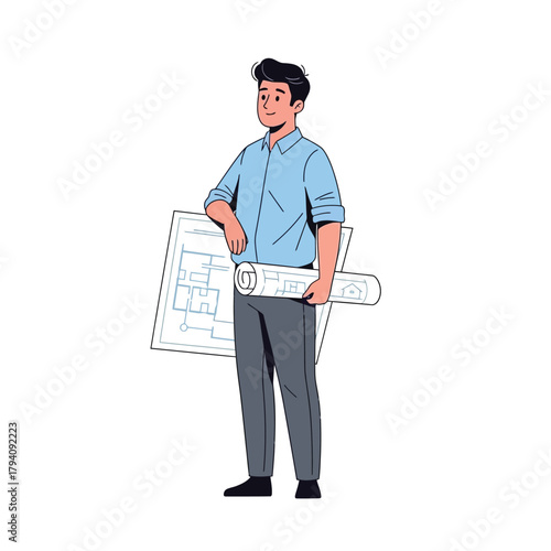 Architect with blueprints A professional in the construction and design field