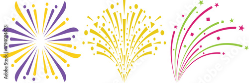 Colorful Firework Burst Set – Celebration Spark Explosions – Festival Light Effect – Vector Illustration – Transparent Background