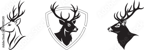Collection of three deer head illustrations in various styles, perfect for logo or design element