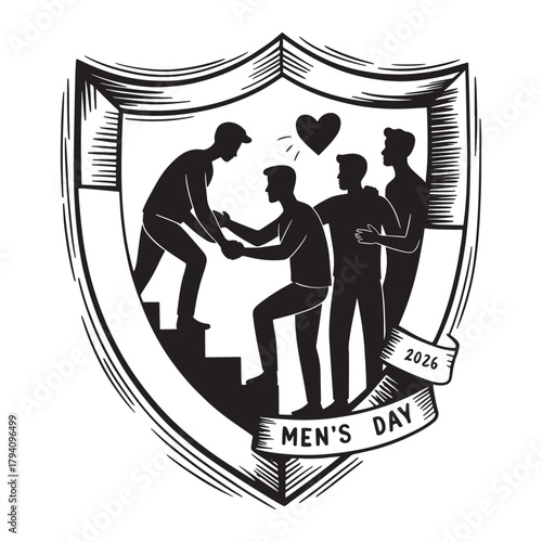 Mens Day vector illustration with helping hands on stairs a symbol of support and community perfect for posters and social media