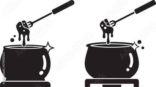 Two cauldron silhouette with stirring stick silhouette