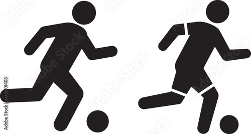 Two football player silhouettes kicking ball