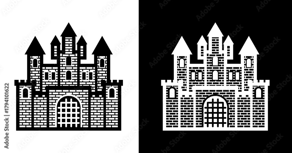 Fototapeta premium black and white illustration of castle icon