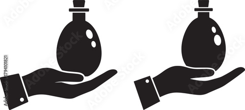 Two hands holding potion bottles silhouette