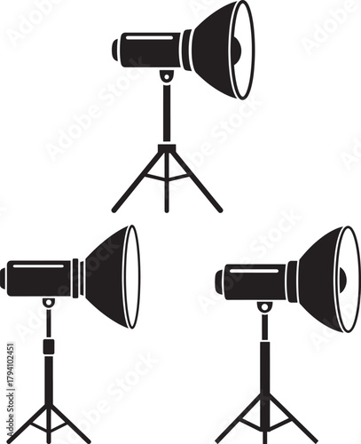 Three studio lighting equipment silhouettes