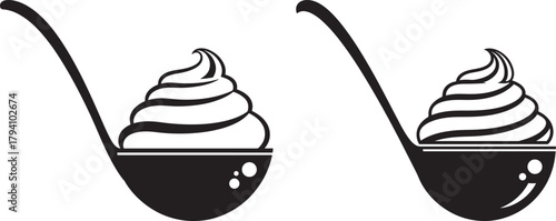 Two ladles with swirls of cream silhouette