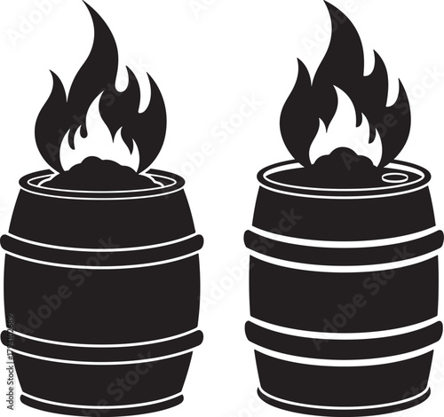 Two burning barrels silhouette