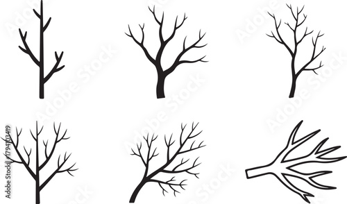 Set of Bare Tree and Branch Silhouettes: Winter Vector Collection

Black Silhouette Dead Tree Icons: Nature Design Elements

Minimalist Outline of Leafless Trees: Spooky Halloween
