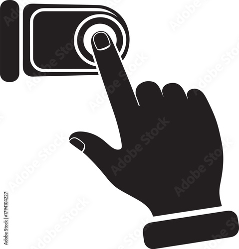 Hand pressing a doorbell silhouette