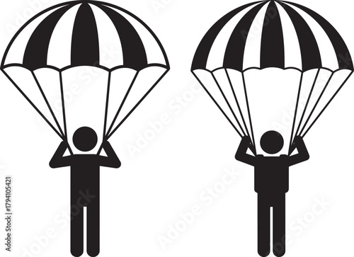 Two parachutists descending silhouette