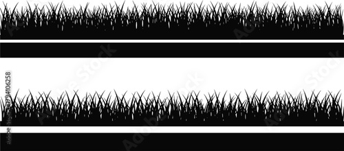 Grass silhouette vector, black grass strip, botanical design element, nature border graphic, minimal foliage, cad drawing flat vector illustration