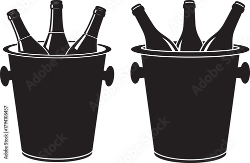 Two ice buckets filled with champagne bottles silhouette