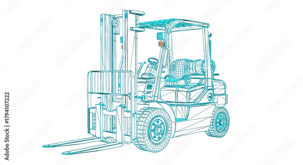 Fototapeta premium Digital wireframe forklift model for logistics and industry concept