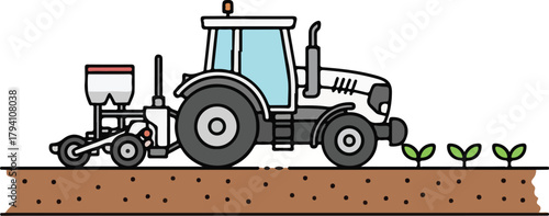 Modern Tractor Seeding New Crops in Field for Precision Agriculture Concept Illustration