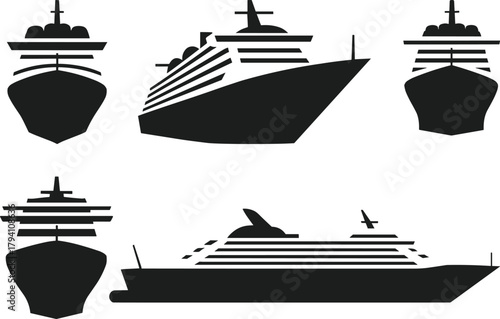 Cruise Ship Silhouette Set – Passenger and Ocean Liner Vector Illustration Collection
