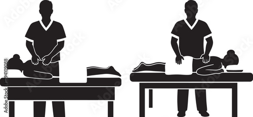 Two massage therapists giving treatments silhouette