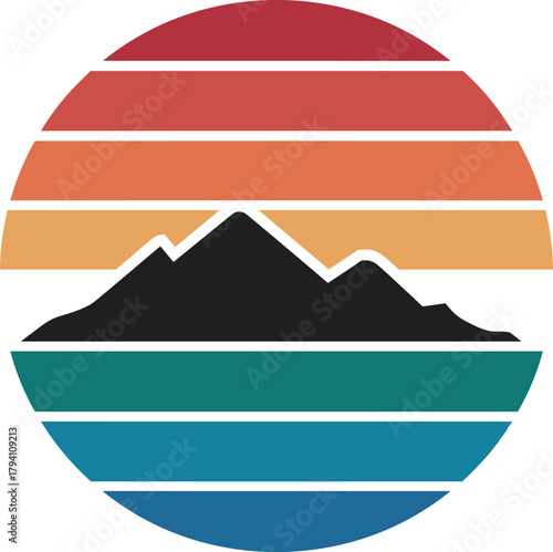Retro vintage sunset mountain circle graphic vector