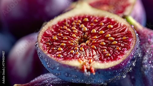 Close-up of Fresh Figs with Dew Drops on Surface