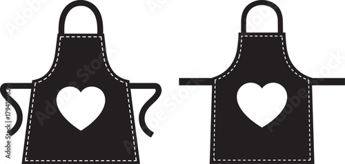 Two black aprons with heart cutouts silhouette