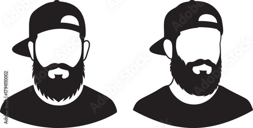 Two men with beards and baseball caps silhouette