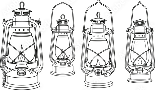 Vintage kerosene lanterns, antique oil lamps, rustic lighting, metal frame lanterns, traditional flame light, camping gear, retro illumination tools
