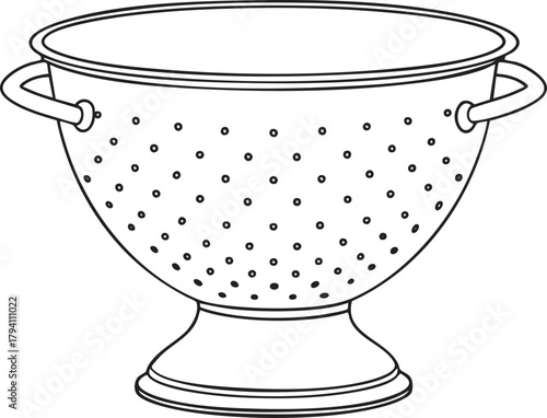 Essential kitchen colander outline line art for culinary and food preparation design vector