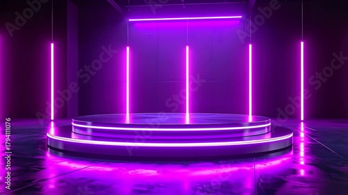 Futuristic Stage with Neon Lights - A Cyberpunk Presentation Platform.