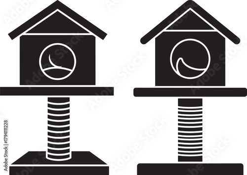 Two cat tree house silhouettes