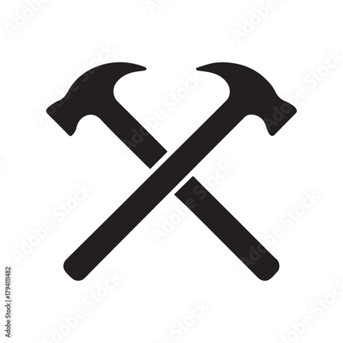 Square End Crossed Hammer Logo Showing Strong Modern Industrial Design Style