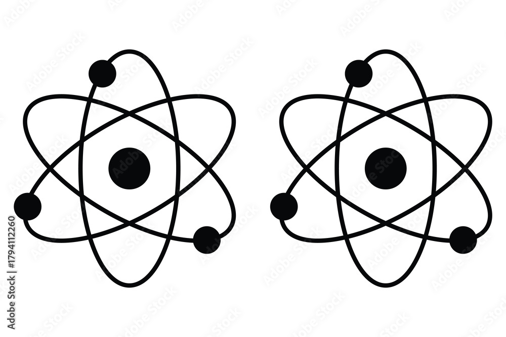 Naklejka premium Physics atomic structure. Global science, research, connections, computing and data processing concept . Vector atom icon on white background. Vector illustration.