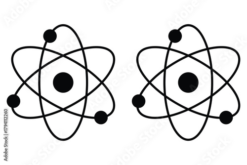 Physics atomic structure. Global science, research, connections, computing and data processing concept . Vector atom icon on white background. Vector illustration.