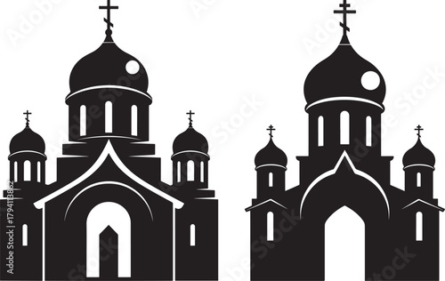 Two orthodox churches silhouette