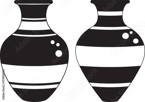 Two striped pottery vases silhouette