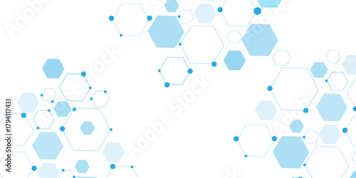 Abstract white background with blue hexagons seamless pattern and geometric in vector design. Futuristic blue neon honeycombs. Modern technology design .Minimal style website banner, decoration .