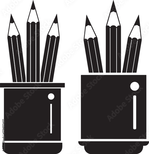 Two pencil holders with pencils silhouette